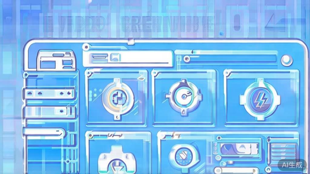 Flat vector illustration of AI video creation challenges, dashboard style, soft blue gradient