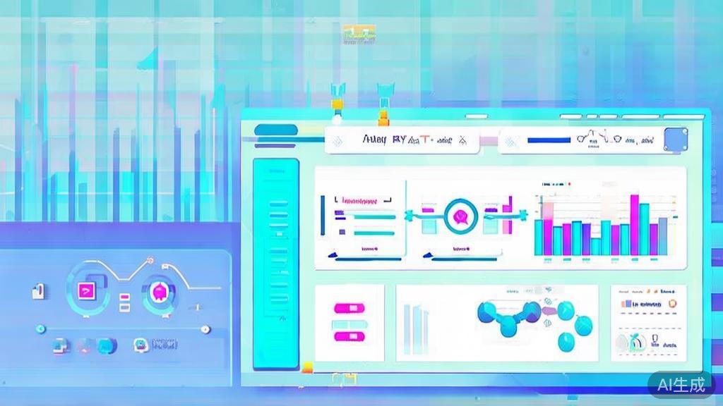 Flat vector illustration of successful AI video marketing, dashboard style, soft blue gradient