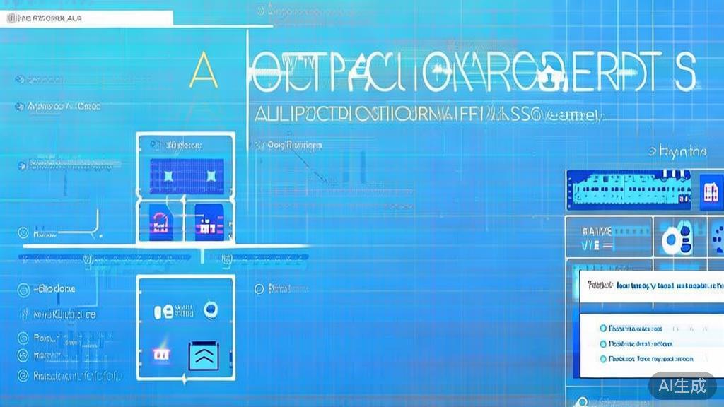 Flat vector illustration of AI application fields, dashboard style, soft blue gradient
