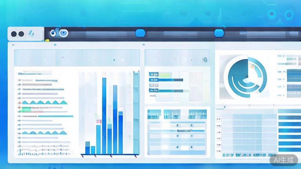 Flat vector illustration of data analysis tools, dashboard style, soft blue gradient