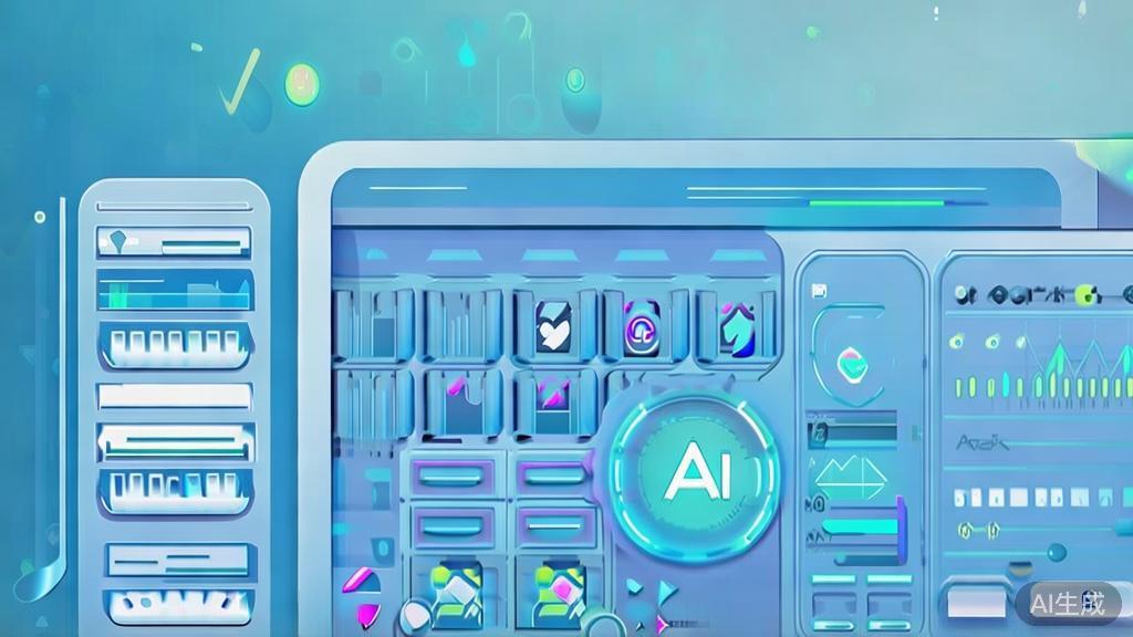Flat vector illustration of AI development tools, dashboard style, soft blue gradient