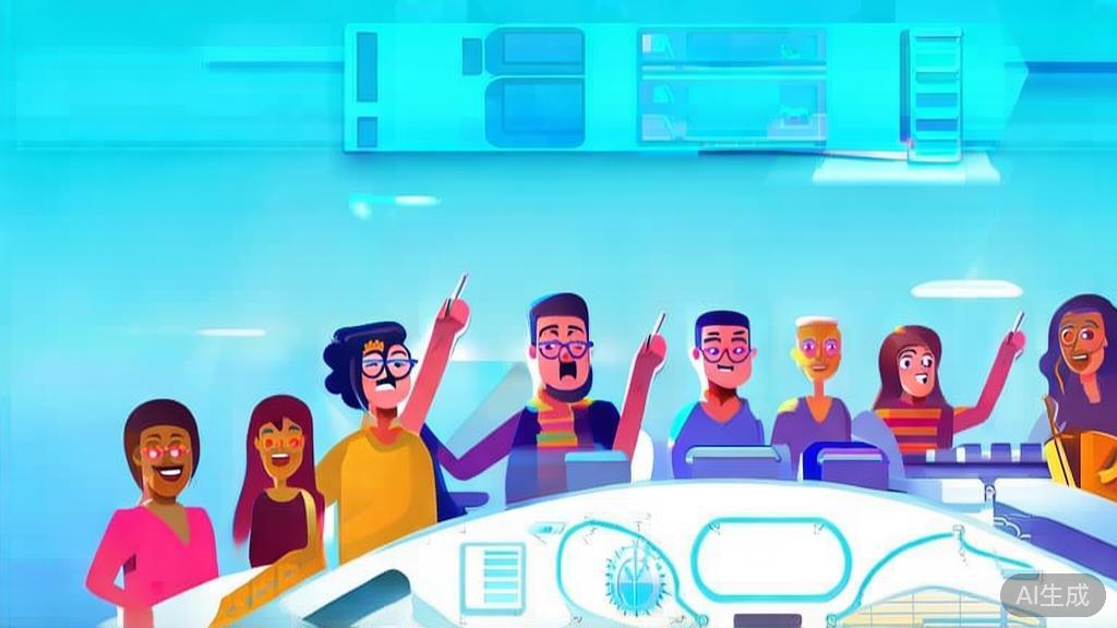 "Flat vector illustration showing young entrepreneurs looking towards a bright future, dashboard style, soft blue gradient"