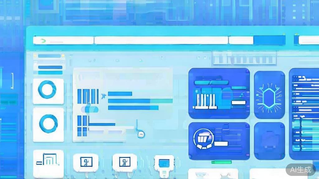 Flat vector illustration of API integration, dashboard style, soft blue gradient