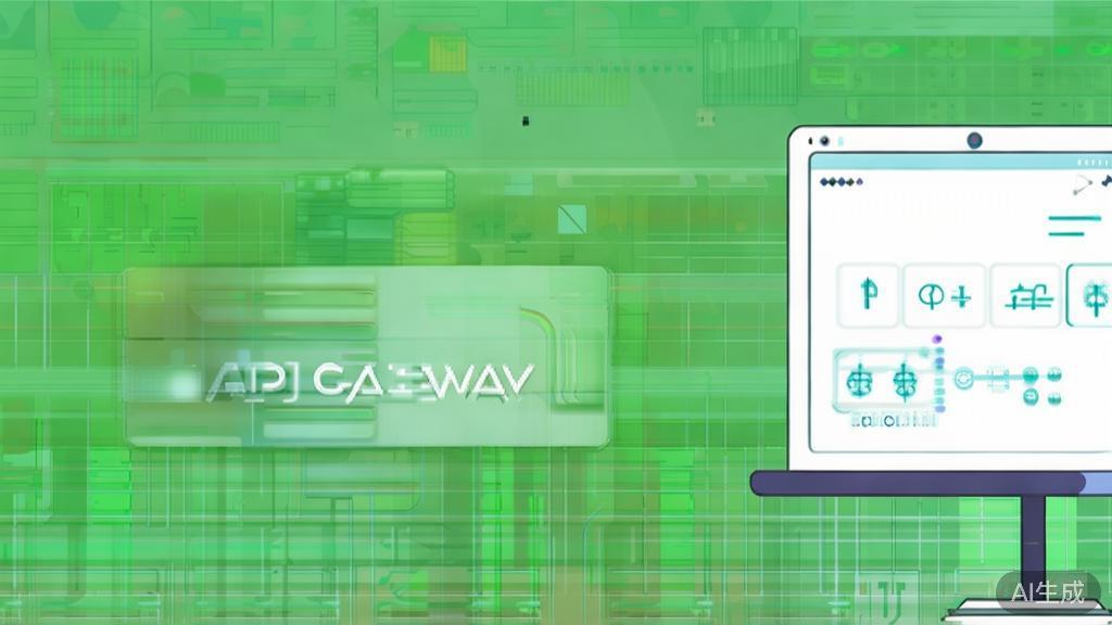 High-quality business illustration about API Gateway features, minimal flat design