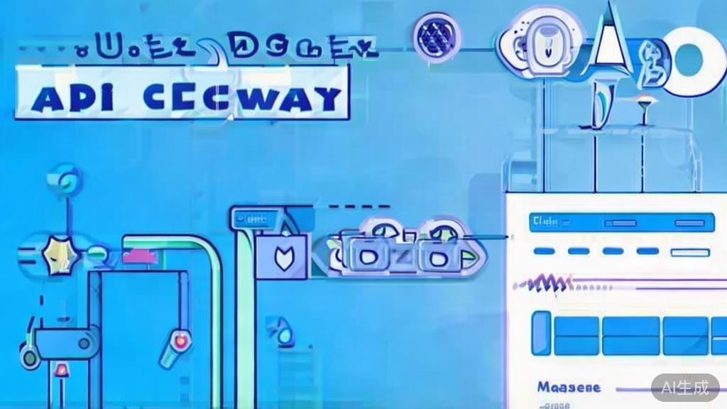 Flat vector illustration of API Gateway selection process, dashboard style, soft blue gradient