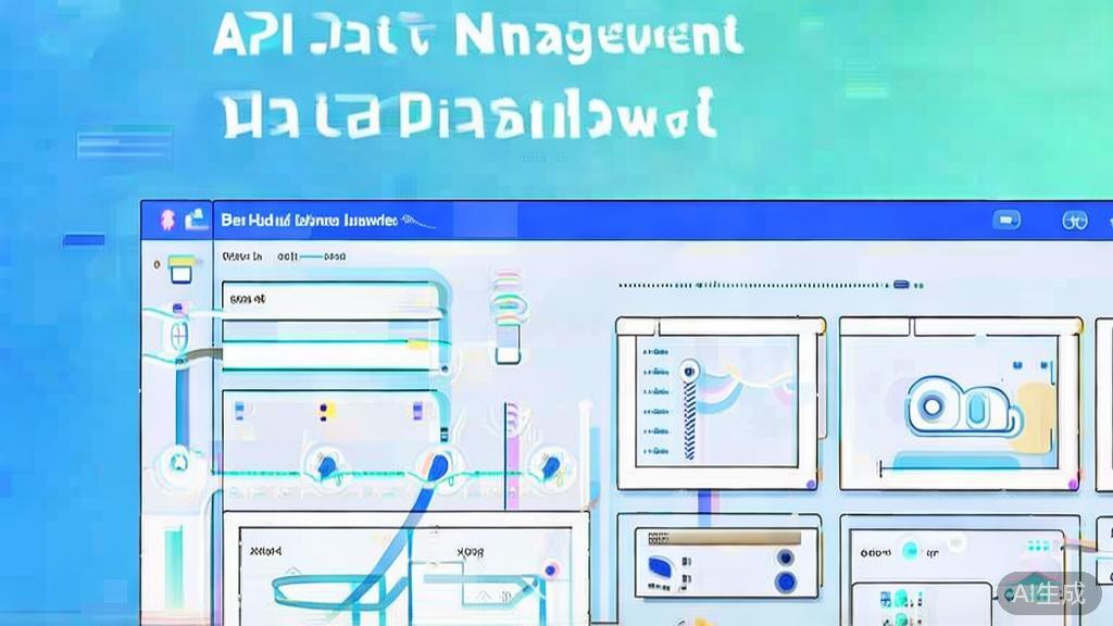 Flat vector illustration of API data management, dashboard style, soft blue gradient