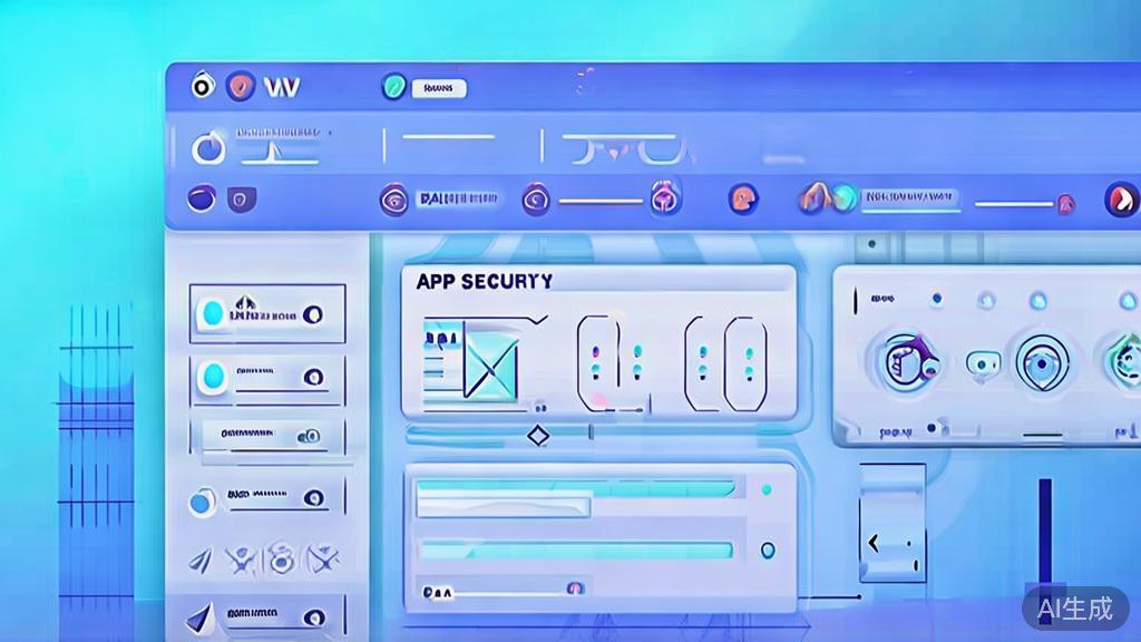 Flat vector illustration of API security, dashboard style, soft blue gradient