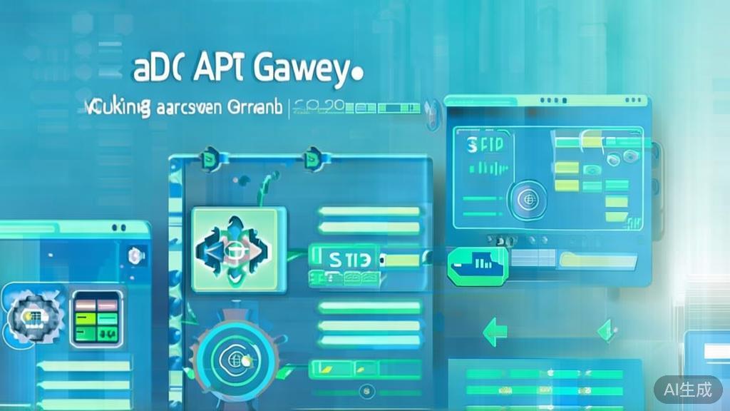 Flat vector illustration of API gateway working process, dashboard style, soft blue gradient