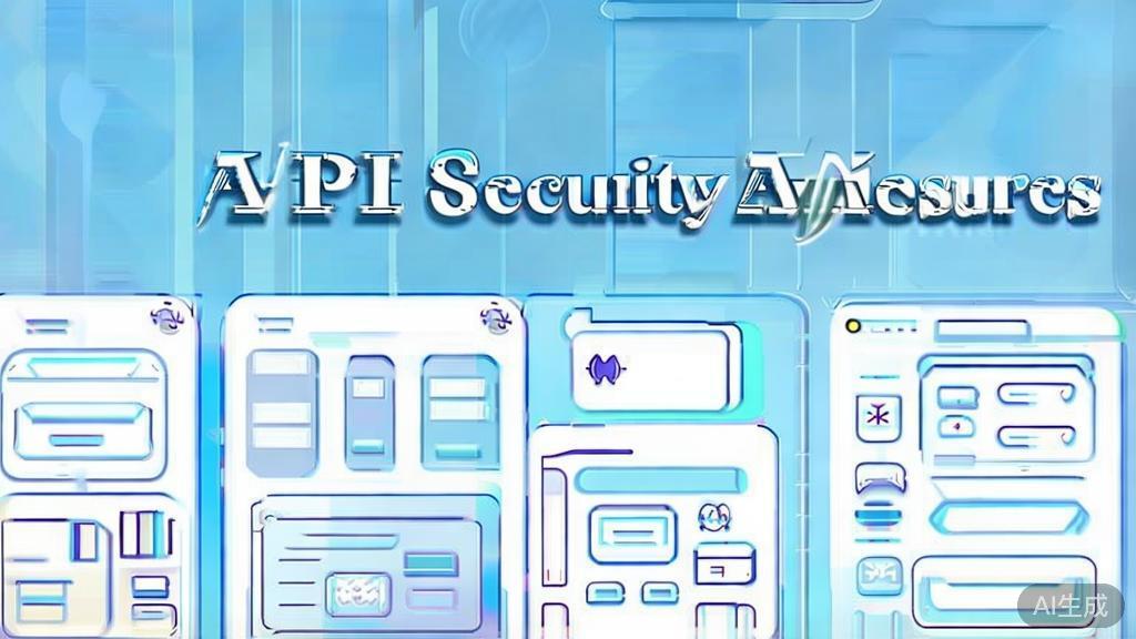 "Flat vector illustration of API Security measures, dashboard style, soft blue gradient"