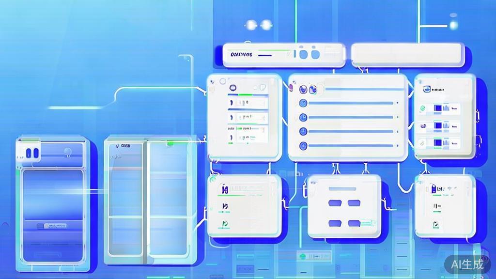Flat vector illustration of API management solutions, dashboard style, soft blue gradient