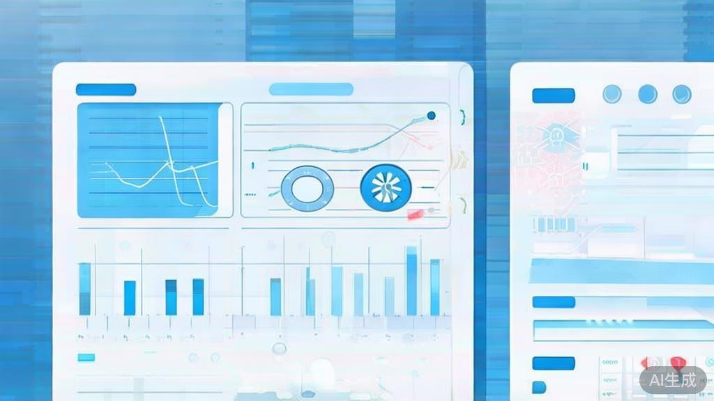 "Flat vector illustration of API monitoring and logging, dashboard style, soft blue gradient"
