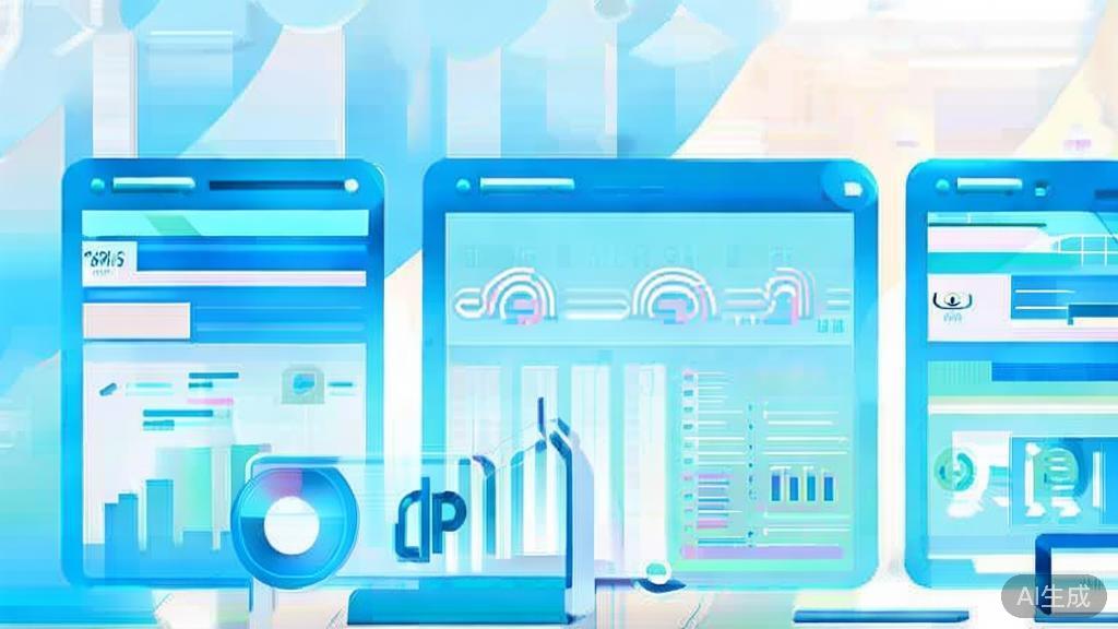 Flat vector illustration of successful business case through API, dashboard style, soft blue gradient