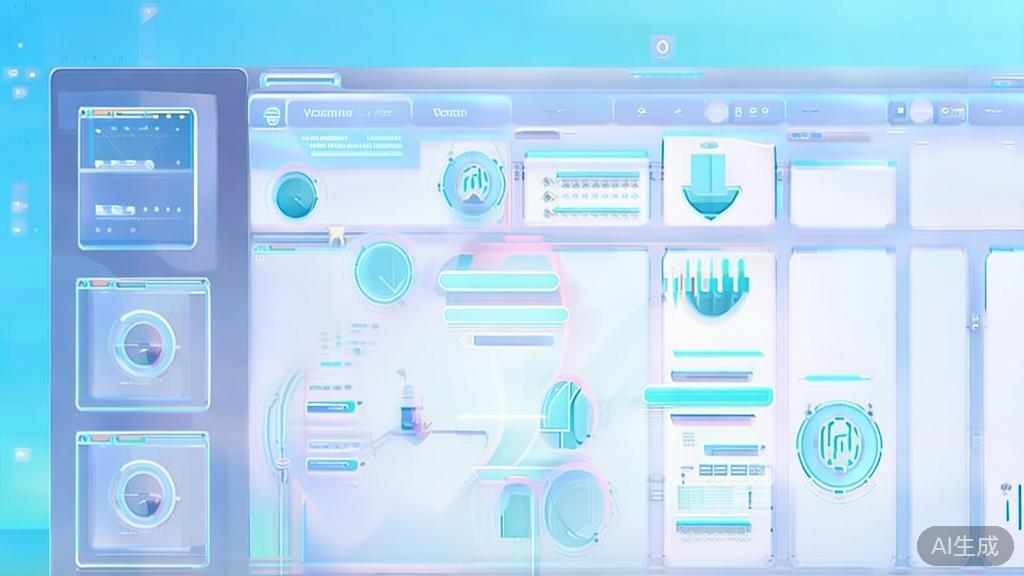 Flat vector illustration of API monitoring tools, dashboard style, soft blue gradient