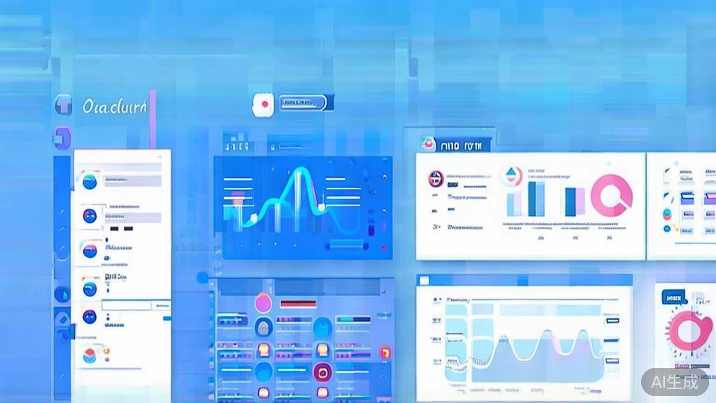 Flat vector illustration of API platform features, dashboard style, soft blue gradient