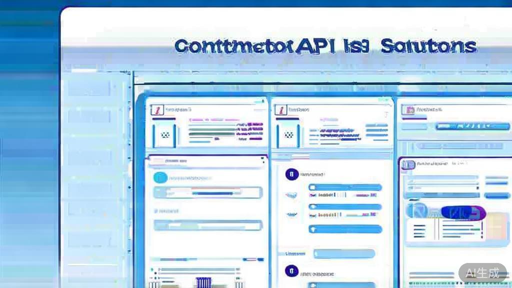 Flat vector illustration of common API issues and solutions, dashboard style, soft blue gradient