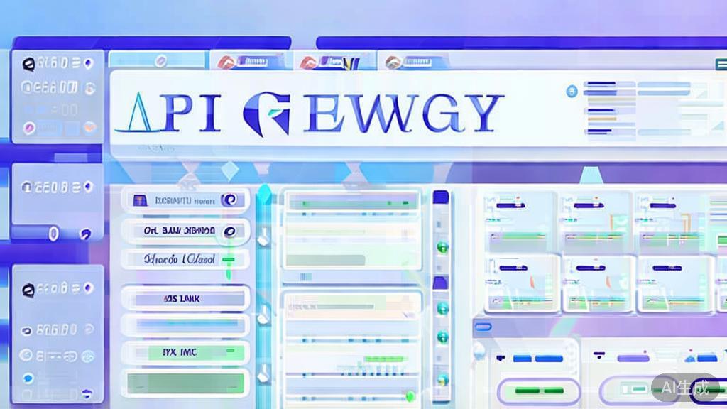 Flat vector illustration of API gateway features, dashboard style, soft blue gradient