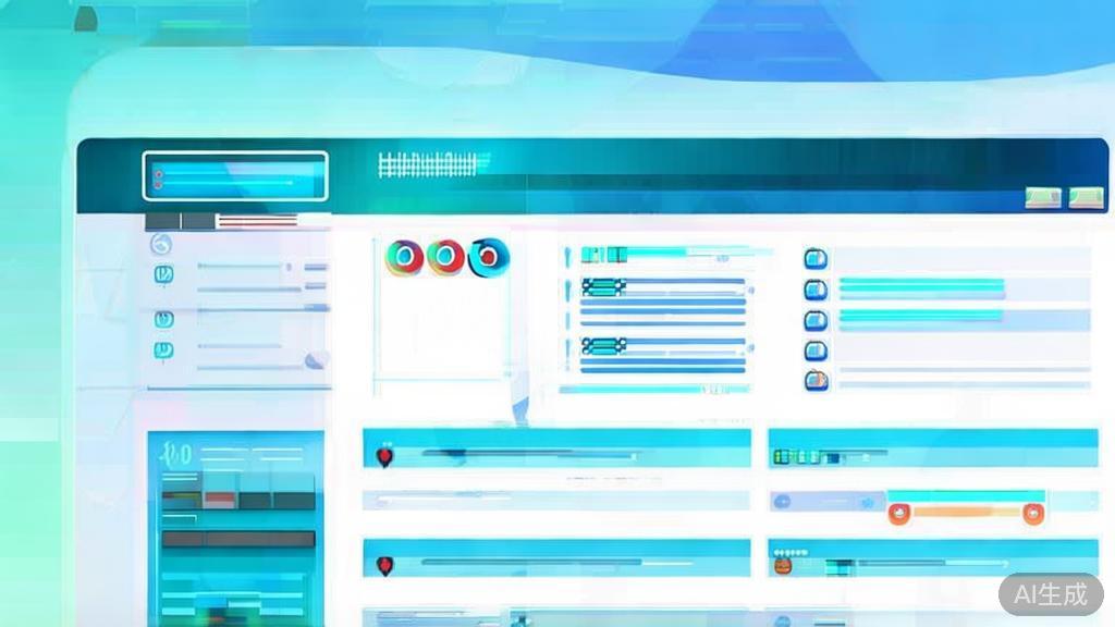 "Flat vector illustration of smart API gateway technology, dashboard style, soft blue gradient"