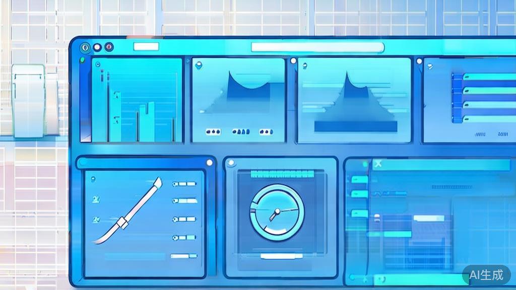 Flat vector illustration of API performance metrics, dashboard style, soft blue gradient