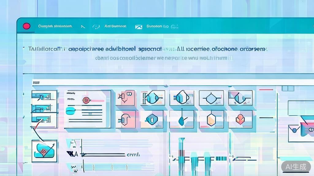Flat vector illustration of AI applications in various industries, dashboard style, soft blue gradient