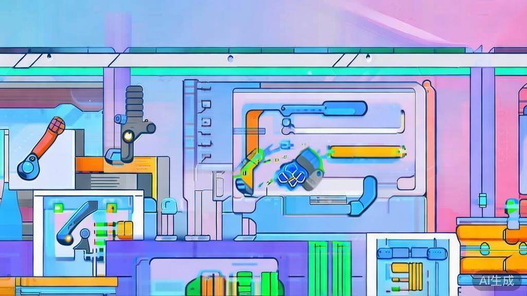 High-quality illustration showcasing cross-industry applications of AI, minimal flat design