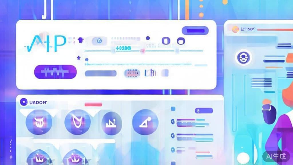 "Flat vector illustration of customer support in API services, dashboard style, soft blue gradient"
