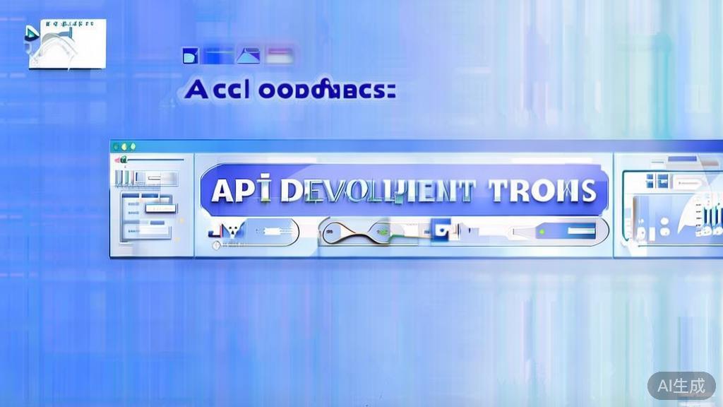 Flat vector illustration of API development trends, dashboard style, soft blue gradient