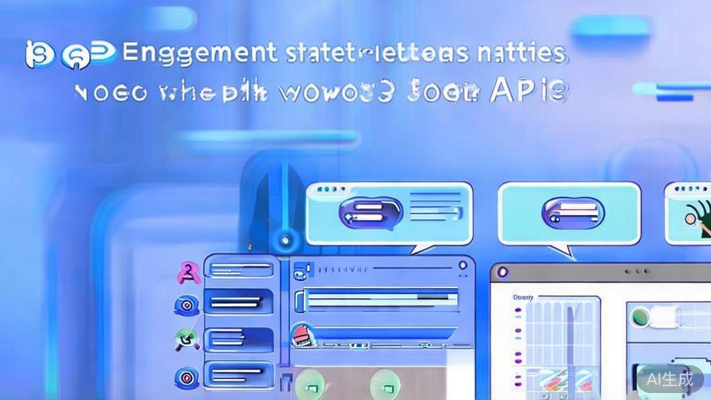 Flat vector illustration of user engagement strategies with API, dashboard style, soft blue gradient