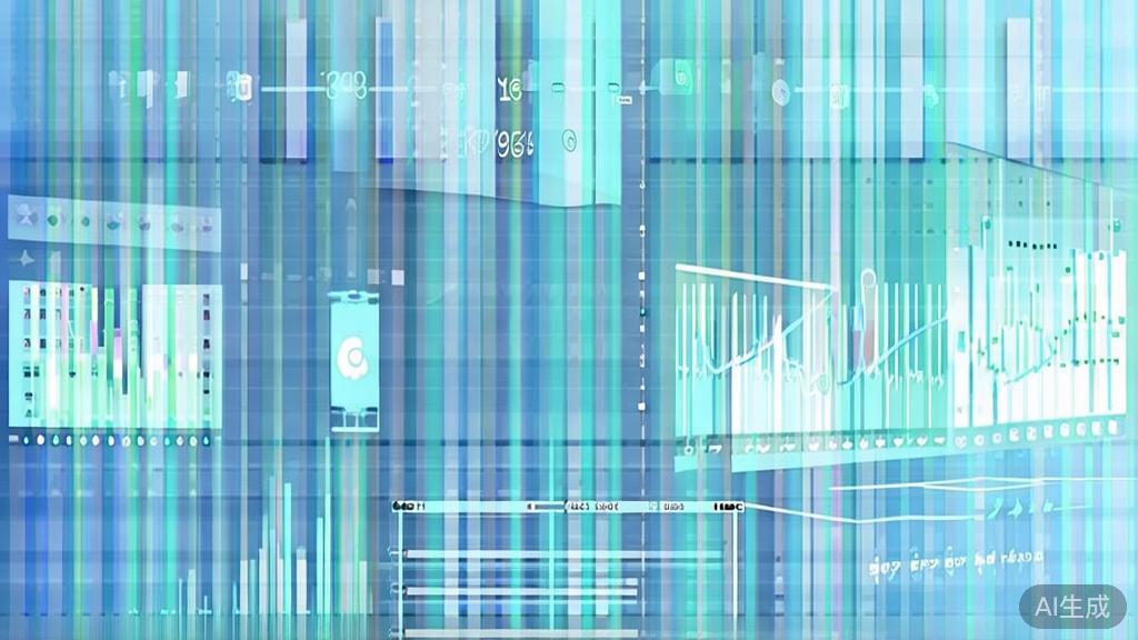 Flat vector illustration of data trends and technology, dashboard style, soft blue gradient