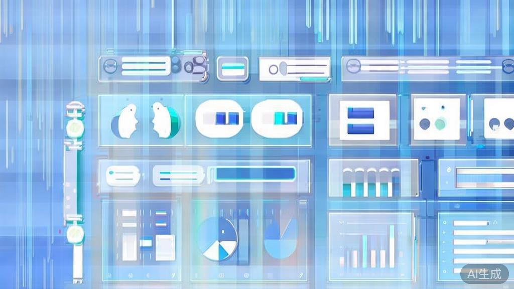 Flat vector illustration of data analysis in finance, dashboard style, soft blue gradient