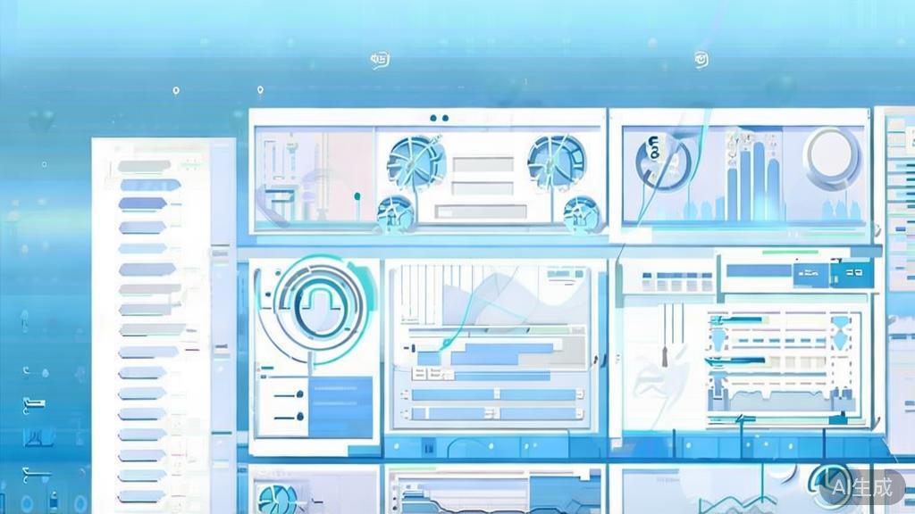 Flat vector illustration of financial analytics and risk assessment, dashboard style, soft blue gradient
