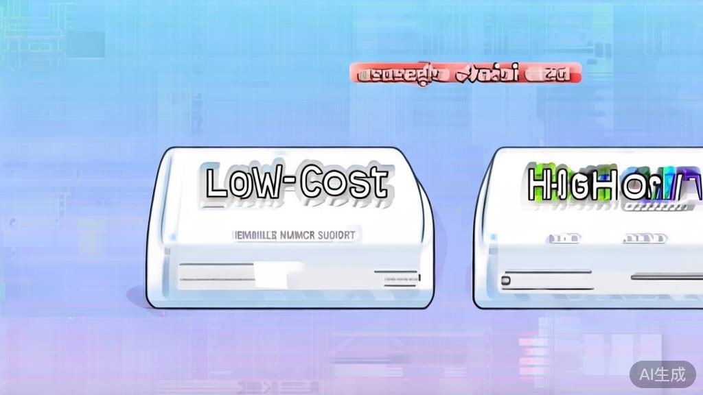 High-quality illustration comparing low-cost vs high-cost API services, minimal flat design