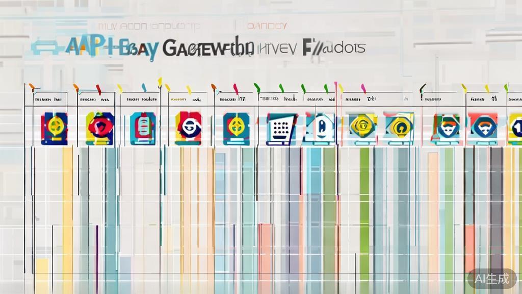 "Flat vector illustration comparing different API Gateway products, chart style"