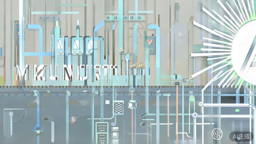 "High-quality business illustration regarding industry transformation with AI, minimal flat design"
