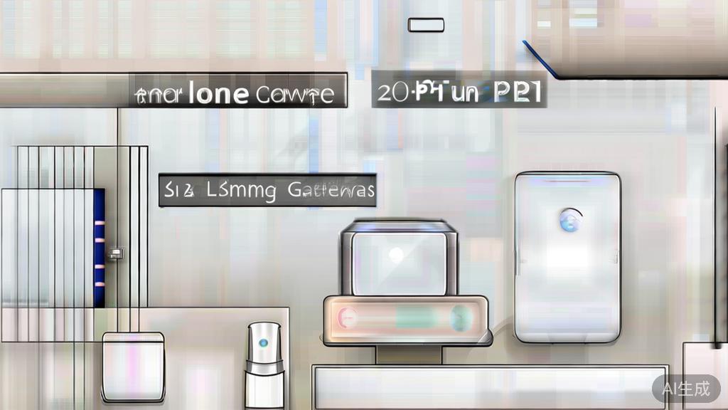 "High-quality illustration of a smart home environment connected through an API gateway, showcasing integration of various devices, minimalist design"