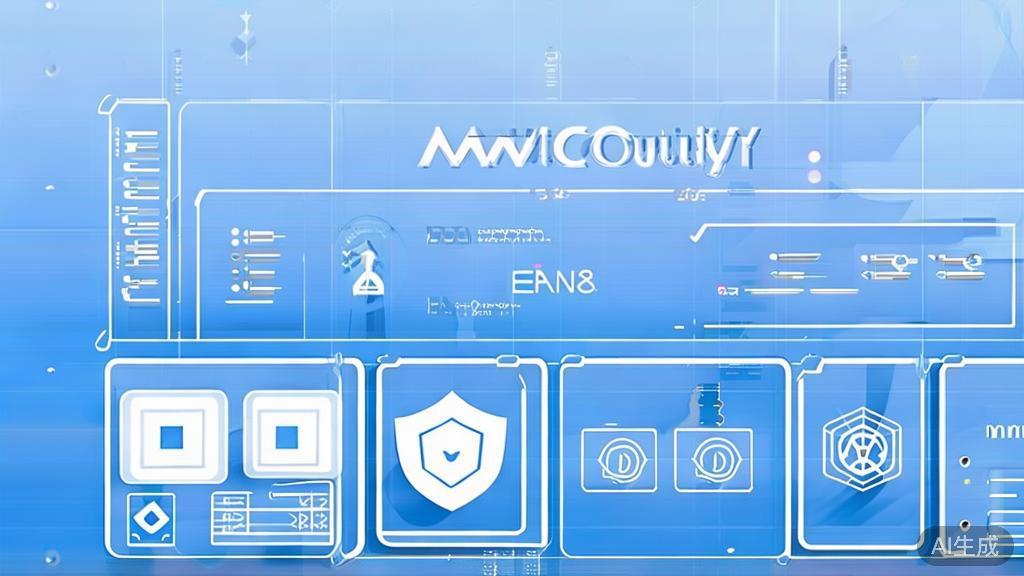 "Flat vector illustration of data security concepts, dashboard style, soft blue gradient"