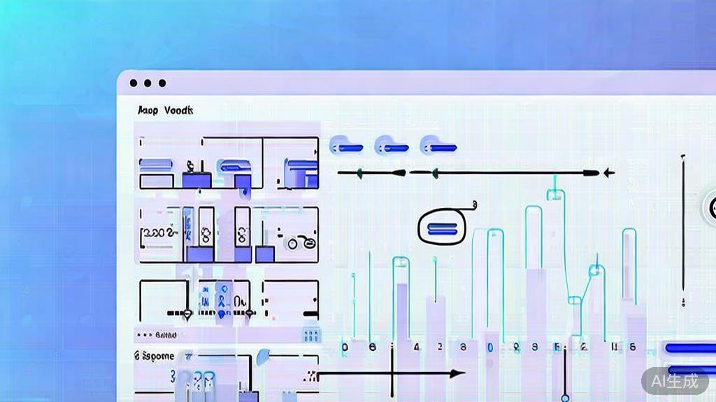 Flat vector illustration of API performance testing, dashboard style, soft blue gradient