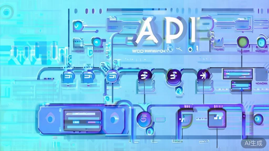 Flat vector illustration of API workflow, dashboard style, soft blue gradient