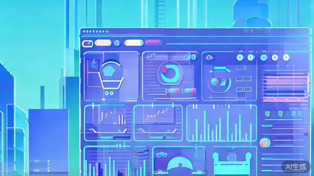 Flat vector illustration of future trends in e-commerce, dashboard style, soft blue gradient