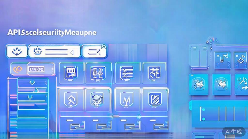 Flat vector illustration of API security measures, dashboard style, soft blue gradient