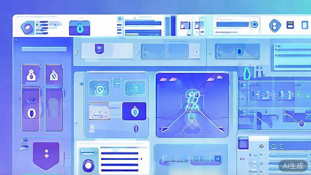 Flat vector illustration of API security, dashboard style, soft blue gradient
