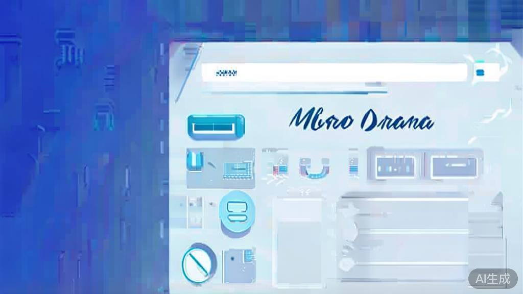 "Flat vector illustration of micro drama script writing, dashboard style, soft blue gradient"
