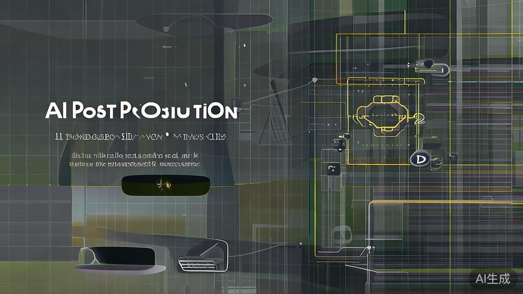"High-quality business illustration regarding AI in post-production, minimal flat design"