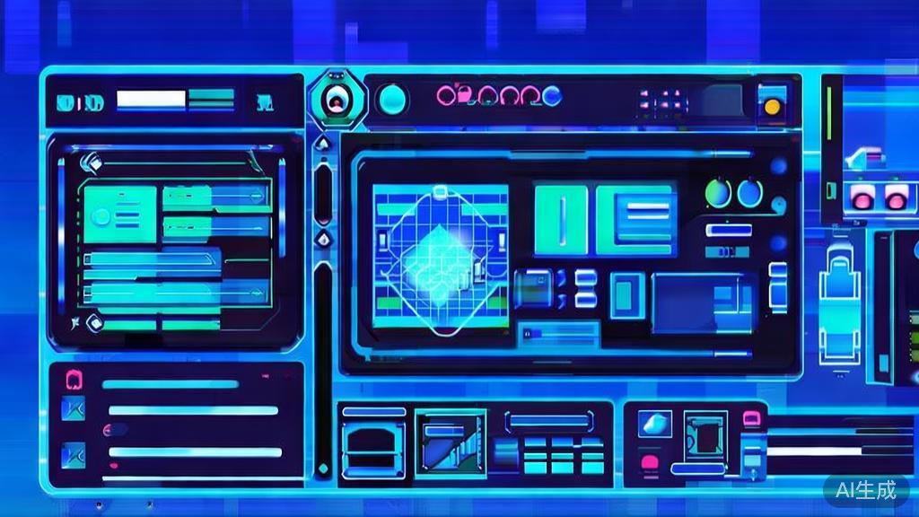 Flat vector illustration of AI in film production, dashboard style, soft blue gradient