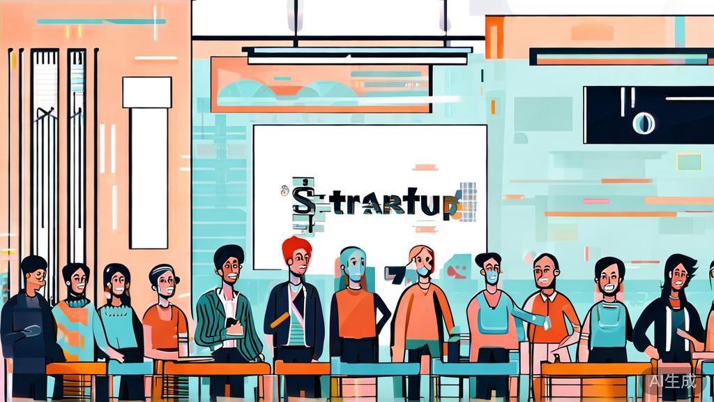 Flat vector illustration of university students networking at a startup event, high quality, corporate Memphis style