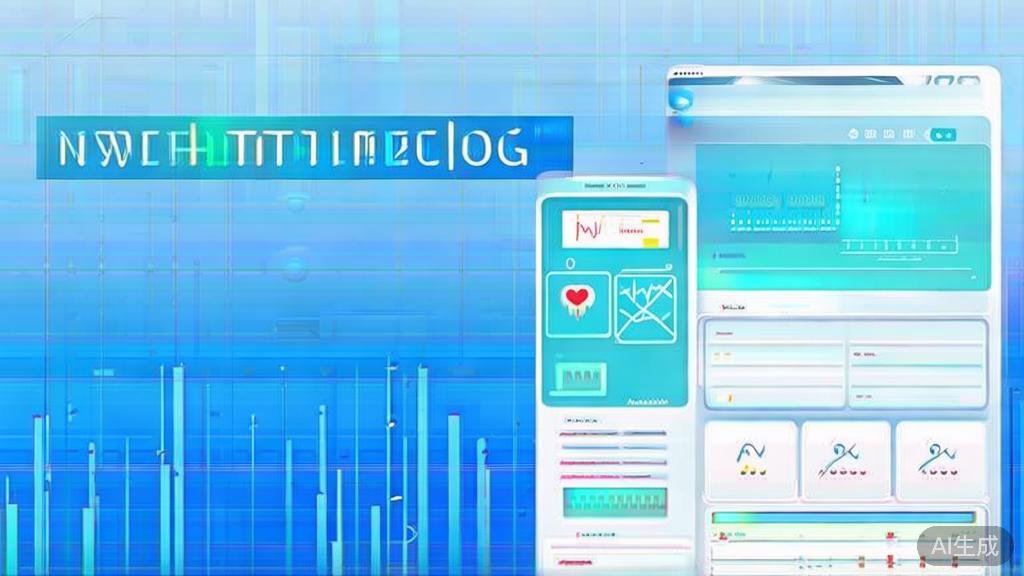 Flat vector illustration of health technology innovations, dashboard style, soft blue gradient