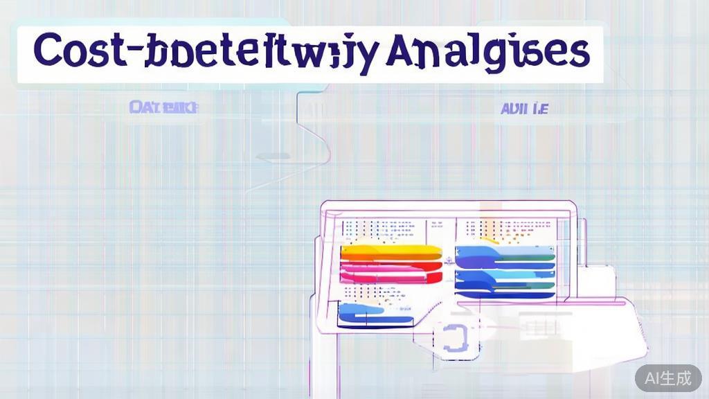 High-quality business illustration regarding Cost-Benefit Analysis of AI Tools, minimal flat design