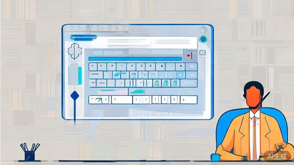 High-quality business illustration showcasing a person utilizing AI tools for writing, minimal flat design