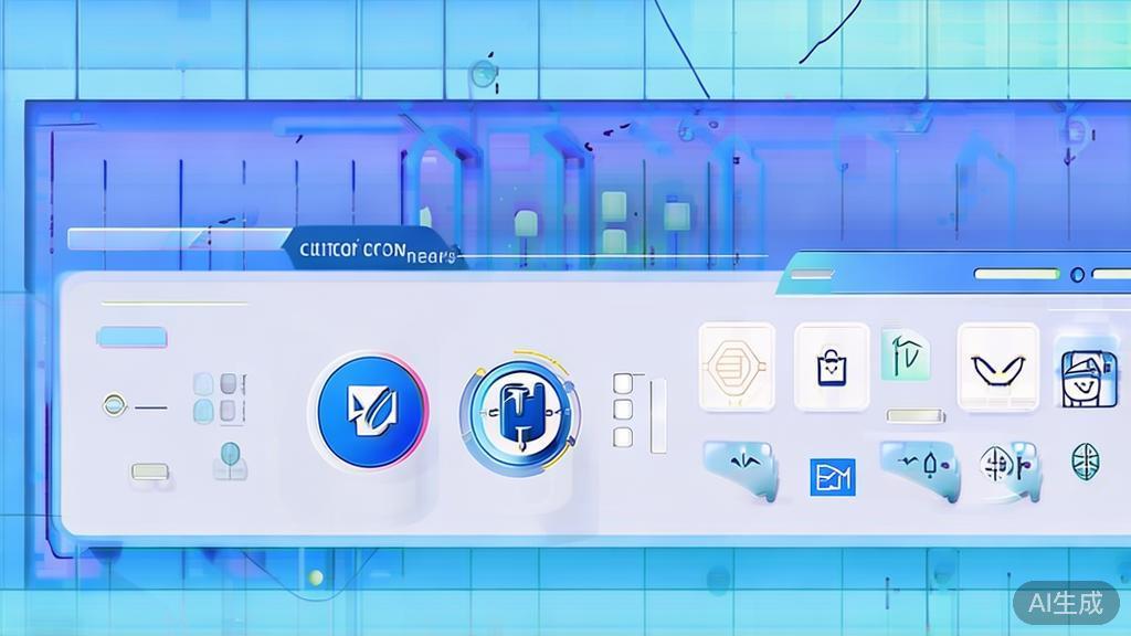 Flat vector illustration of choosing AI tools, dashboard style, soft blue gradient