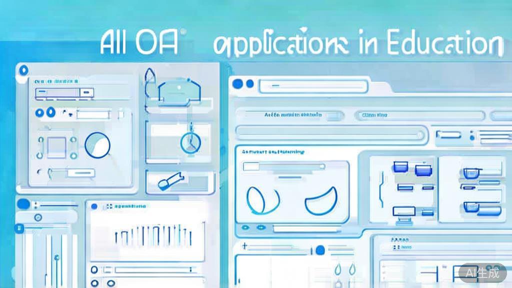 Flat vector illustration of AI applications in education, dashboard style, soft blue gradient