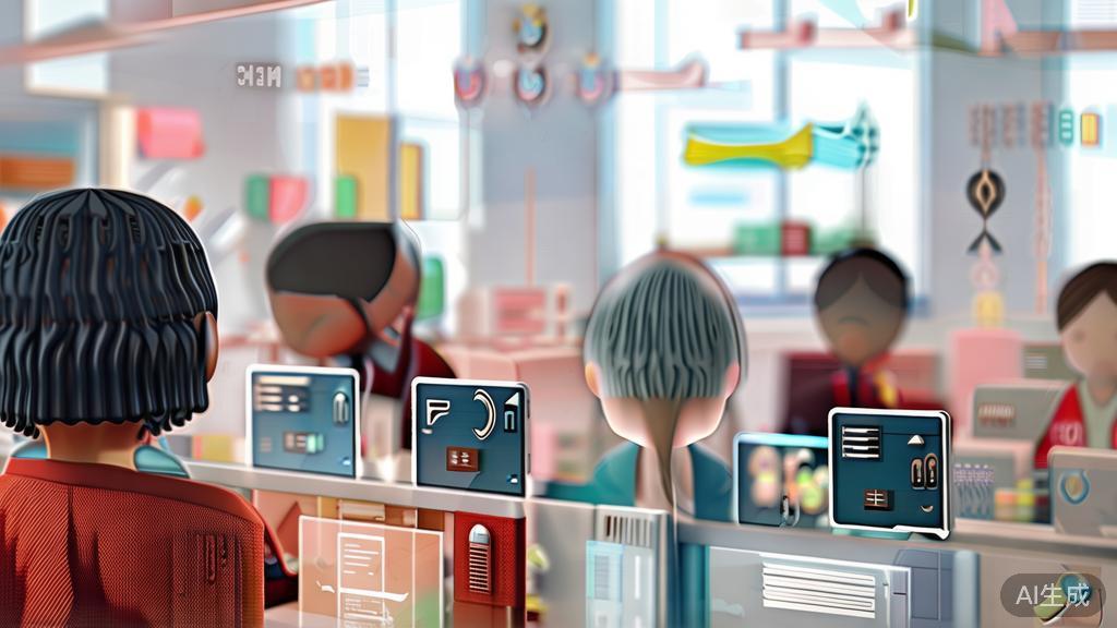 High-quality business illustration regarding AI in education, students actively engaging with technology, minimal flat design